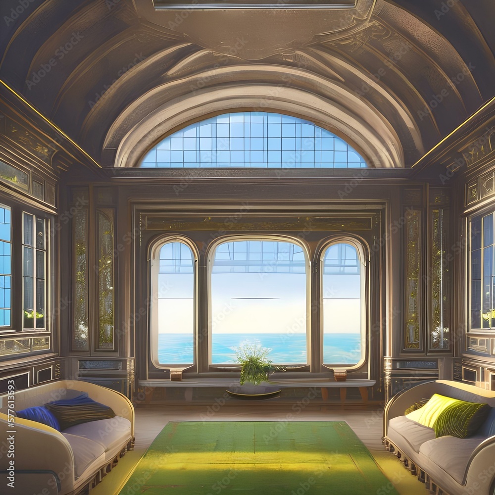 Fototapeta premium 1. A room with large windows and plenty of natural light2, Generative AI