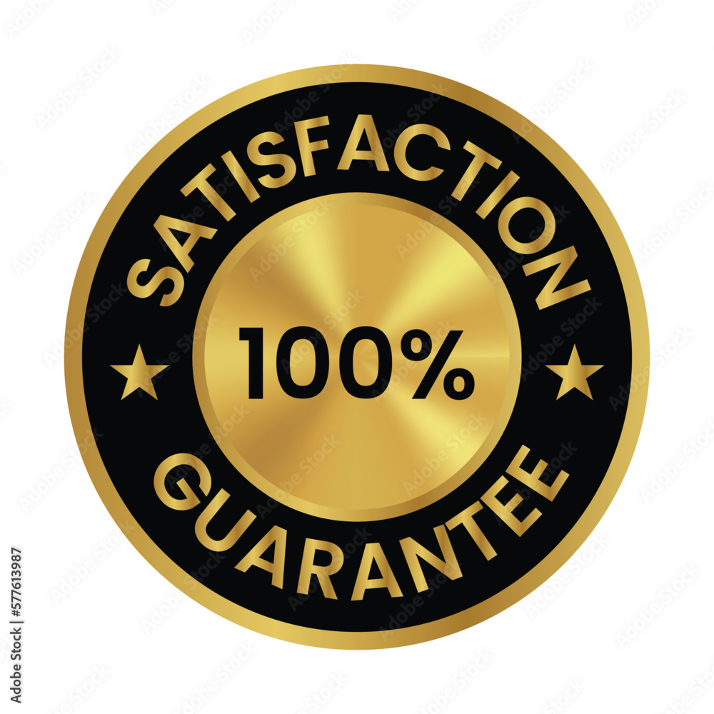 100 percent satisfaction guaranteed badge, seal, sticker, stamp, tag vector icon for shopping discount promotion