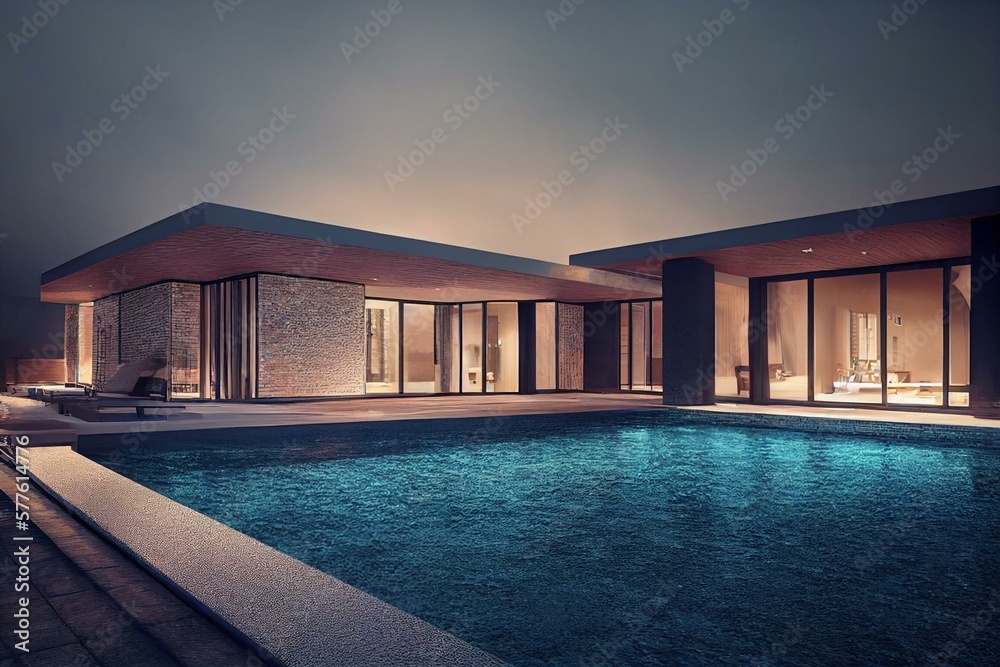 4K resolution or higher, modern cozy house with pool and parking ...