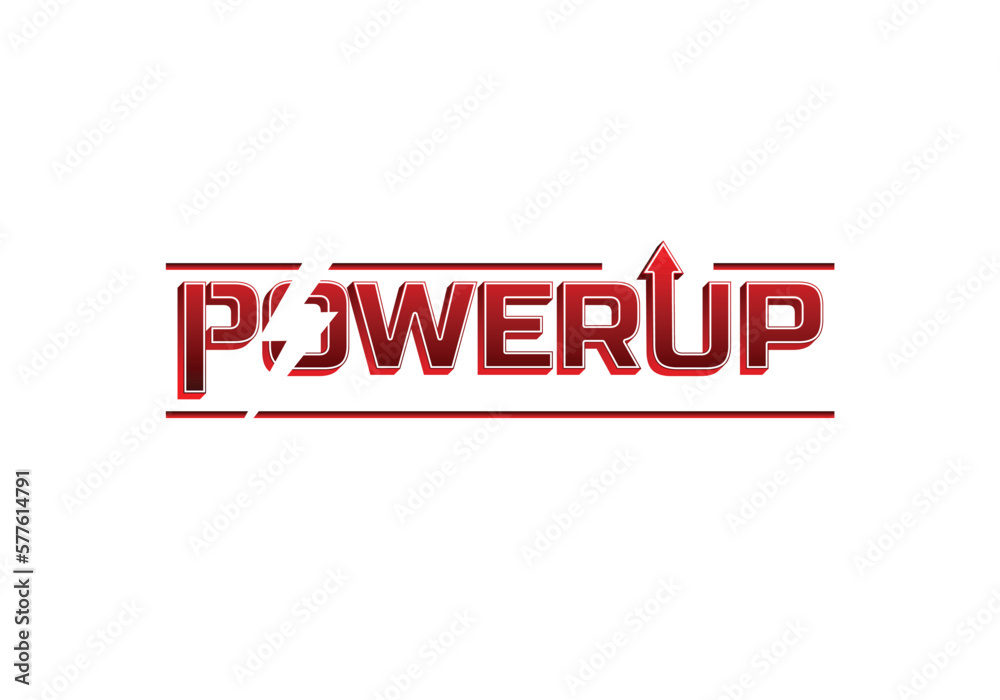 Power Up Lettering Typography with Letter P lightning bolt and Letter U Arrow for Game Banner logo design Power Up Lettering Typography with Letter P lightning bolt and Letter U Arrow for Game Banner logo design