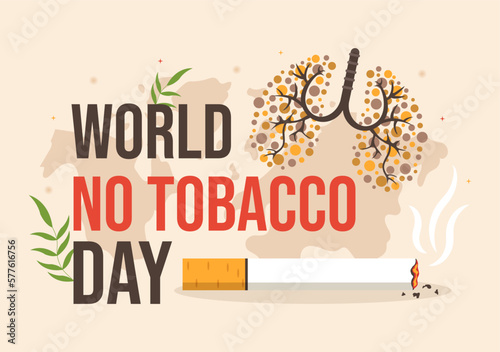 World No Tobacco Day Illustration of Stop Smoking, Cigarette Butt and Harm the Lungs in Flat Cartoon Hand Drawn for Landing Page Templates