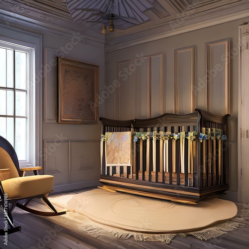 A nursery with a crib and a rocking chair3, Generative AI photo