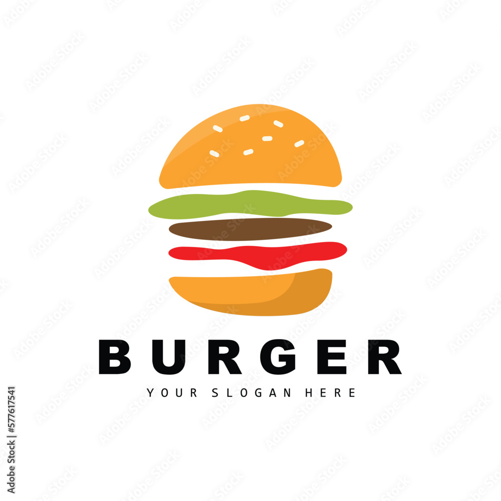 Burger Logo, Fast Food Design, Bread And Vegetables Vector, Fast Food Restaurant Brand Icon Illustration