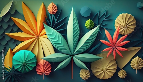 Beautiful Designer 420 Cannabis Seasonal Background with 3D shapes designs Bold color Modern Wallpaper Template with Vibrant Hues for Presentation  Ad  and All Applications  generative AI 