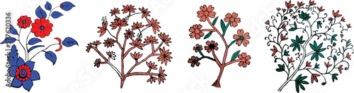 Hand drawn Art tree beautiful design Green eucalyptus branches bouquet Pink sakura flower background