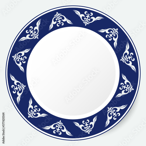 Frame of vector ornamental elements with motifs of Kazakh, Kyrgyz, Uzbek, Tatar, Yakut, Turk. National Asian decor for borders, textile, plate, tile, and print design. Workpiece for your design