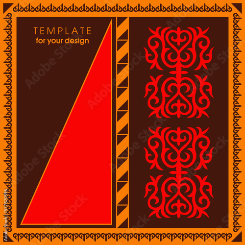 Template with ethnic element for decoration and your design. Kyrgyz; Kazakh; Uzbek ornaments; symmetry texture. Print for shawl and carpet; tile. Vector illustration. Vector.