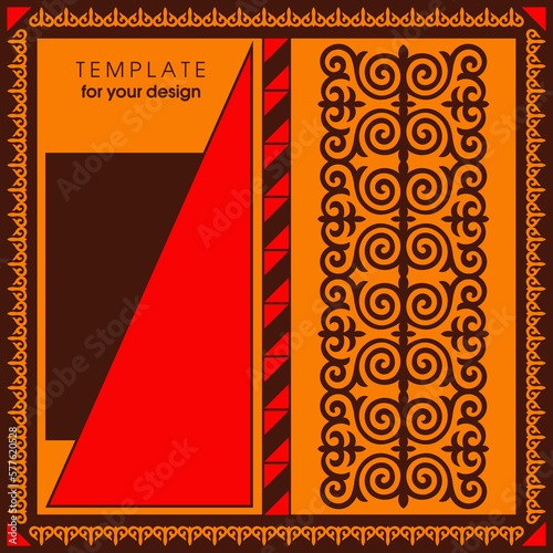 Template with ethnic element for decoration and your design. Kyrgyz; Kazakh; Uzbek ornaments; symmetry texture. Print for shawl and carpet; tile. Vector illustration. Vector.