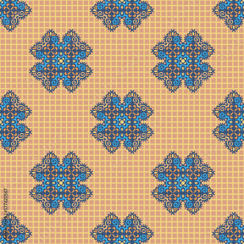 Seamless Asian pattern of the nomads of Central Asia and Kazakhstan, Kyrgyzstan. Nomadic ethnic stamp style. Asian ornaments.