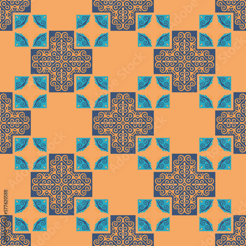 Seamless Asian pattern of the nomads of Central Asia and Kazakhstan, Kyrgyzstan. Nomadic ethnic stamp style. Asian ornaments.