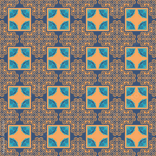 Seamless Asian pattern of the nomads of Central Asia and Kazakhstan, Kyrgyzstan. Nomadic ethnic stamp style. Asian ornaments.
