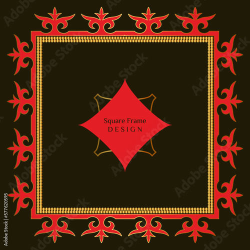 Frame of vector ornamental elements with motifs of Kazakh, Kyrgyz, Uzbek, Tatar, Yakut, Turk. National Asian decor for borders, textile, plate, tile, and print design. Workpiece for your design