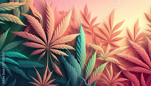 Beautiful Designer 420 Cannabis Seasonal Background with Abstract patterns Pastel color Modern Wallpaper Template with Vibrant Hues for Presentation, Ad, and All Applications (generative AI)