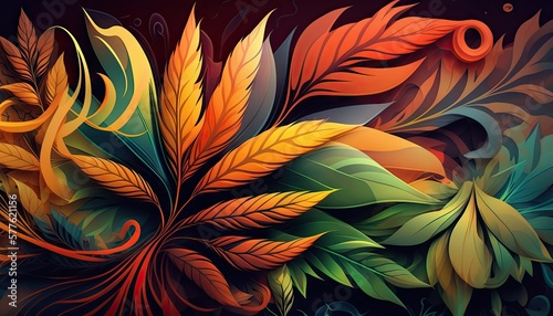 Beautiful Designer 420 Cannabis Seasonal Background with Curved lines Bold color Modern Wallpaper Template with Vibrant Hues for Presentation, Ad, and All Applications (generative AI)