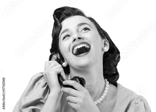 Slika na platnu Cheerful vintage style woman having a phone call