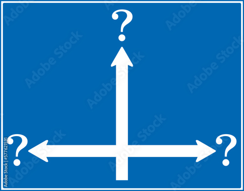 三方向に行き先不明となっている道路・交通標識のイラスト