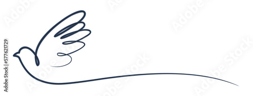 The symbol of a stylized flying blue pigeon.
