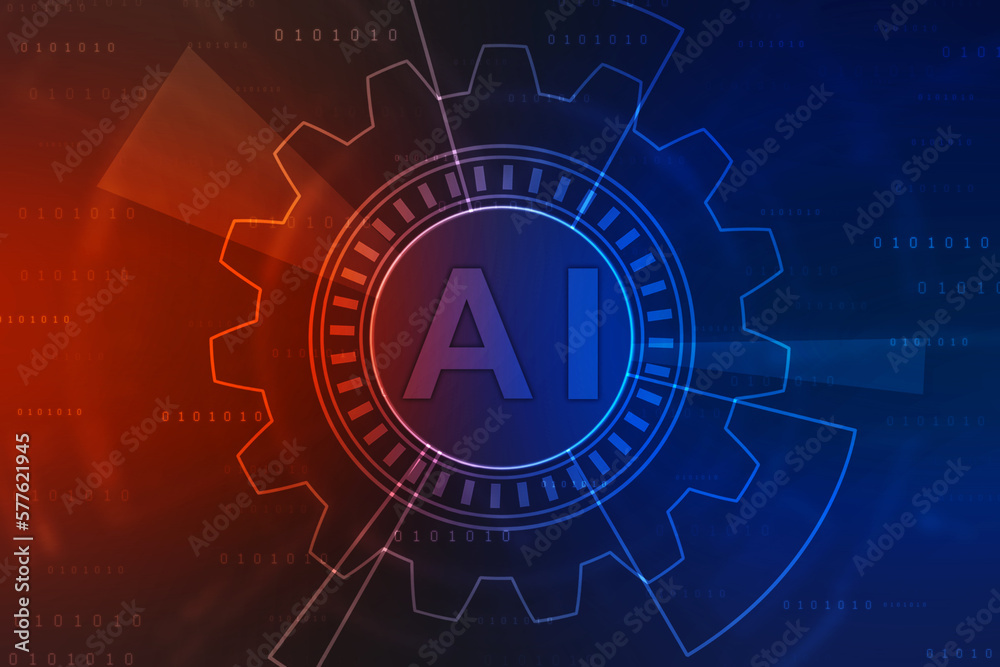 Abtsract futuristic digital and technology on blue color background. AI(Artificial Intelligence) wording with the circuit design