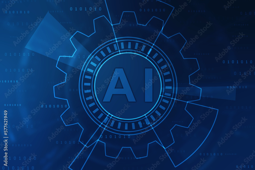 Abtsract futuristic digital and technology on blue color background. AI(Artificial Intelligence) wording with the circuit design