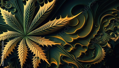 Beautiful Designer 420 Cannabis Seasonal Background with Fractal patterns Mild color Modern Wallpaper Template with Vibrant Hues for Presentation, Ad, and All Applications (generative AI)