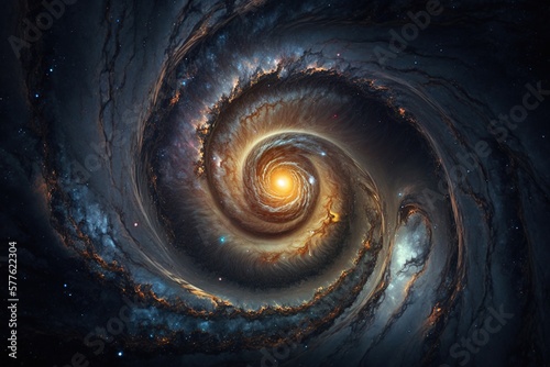 Bright glowing spiral galaxy with stars in the space. Generative AI