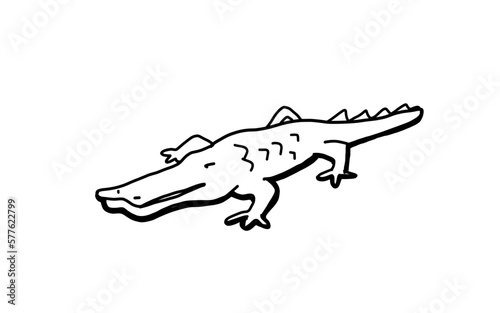 alligator Doodle art illustration with black and white style.