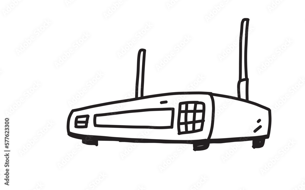 ROUTER WIFI Doodle art illustration with black and white style. ROUTER WIFI Doodle art illustration with black and white style.