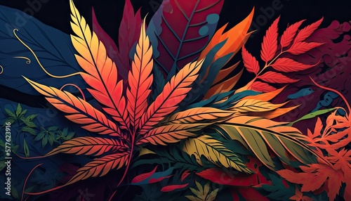 Beautiful Designer 420 Cannabis Seasonal Background with Nature-inspired designs Vibrant color Modern Wallpaper Template with Vibrant Hues for Presentation, Ad, and All Applications (generative AI)