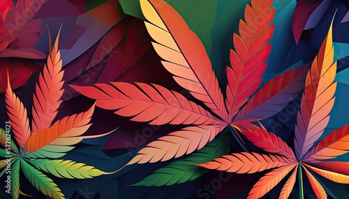 Beautiful Designer 420 Cannabis Seasonal Background with Repeating shapes Bold color Modern Wallpaper Template with Vibrant Hues for Presentation, Ad, and All Applications (generative AI)