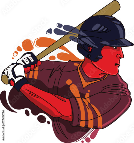 vector illustration of the baseball player hitting with a baseball bat