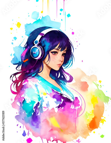 girl with headphones listening to music