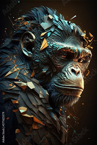 Cool, Epic, Artistic, Beautiful, and Unique Illustration of Chimpanzee Animal Cinematic Adventure: Abstract 3D Background with Majestic Wildlife and Futuristic Design (generative AI) © Get Stock