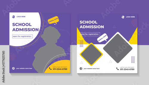 Modern School education admission web banner template and social media post. Back to school promotion banner