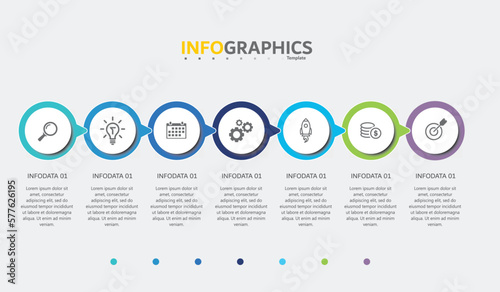 infographic design template vector illustration with icons and 7 options or steps.can be used for presentation process,layout,banner,data graph,presentation	 photo