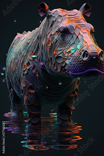 Cool, Epic, Artistic, Beautiful, and Unique Illustration of Hippopotamus Animal Cinematic Adventure: Abstract Background with Majestic Wildlife and Futuristic Design (generative AI) © Get Stock