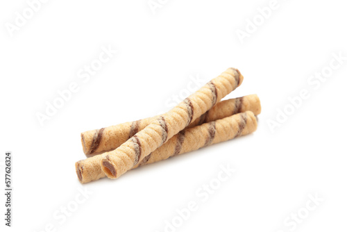 Wafer roll sticks cream rolls isolated on white background