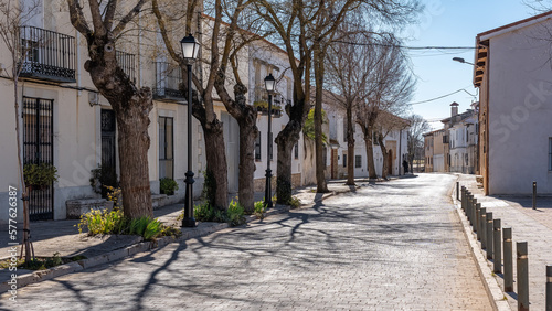 Main street of old houses in the quiet village of Pezuela Torres, in Madrid.