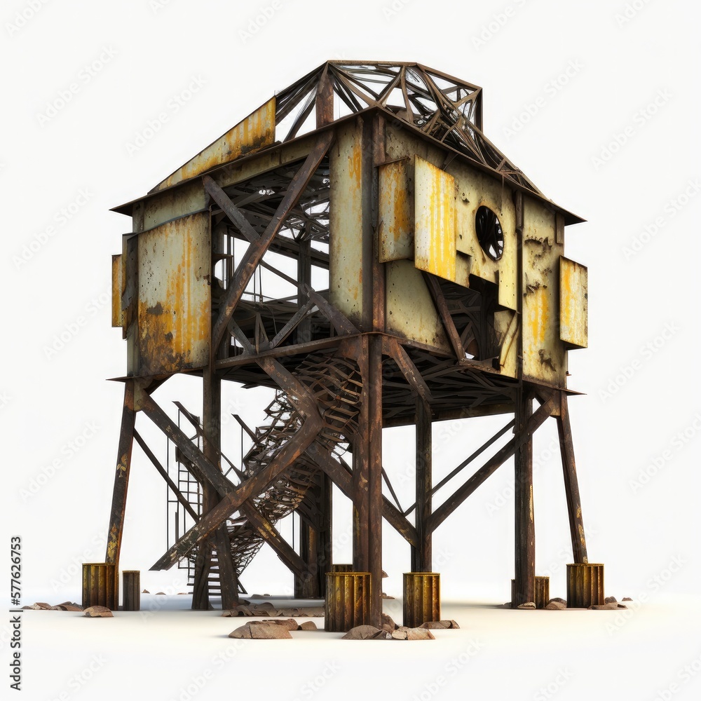 Post apocalypse rust metallic construction, wasteland object