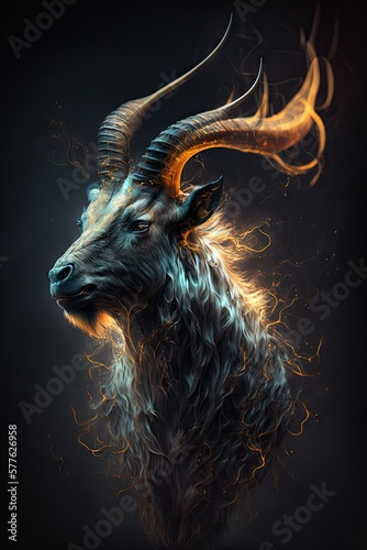 Cool, Epic, Artistic, Beautiful, and Unique Illustration of Markhor Animal Cinematic Adventure: Abstract 3D Wallpaper Background with Majestic Wildlife and Futuristic Design (generative AI)