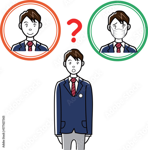 マスクをするかどうか迷う男子中高生
