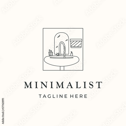 toilet wastafel mirror line art logo vector minimalist illustration design, minimalist indoor toilet logo design