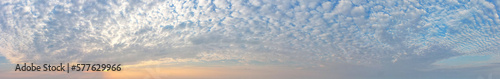 Paranomic of white cloudy with hard sun set light,Sky for background
