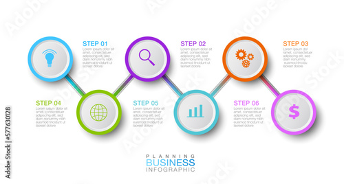 Business information planning infographic. Shows the hierarchy of business operations according to the 6-step ranking plan.