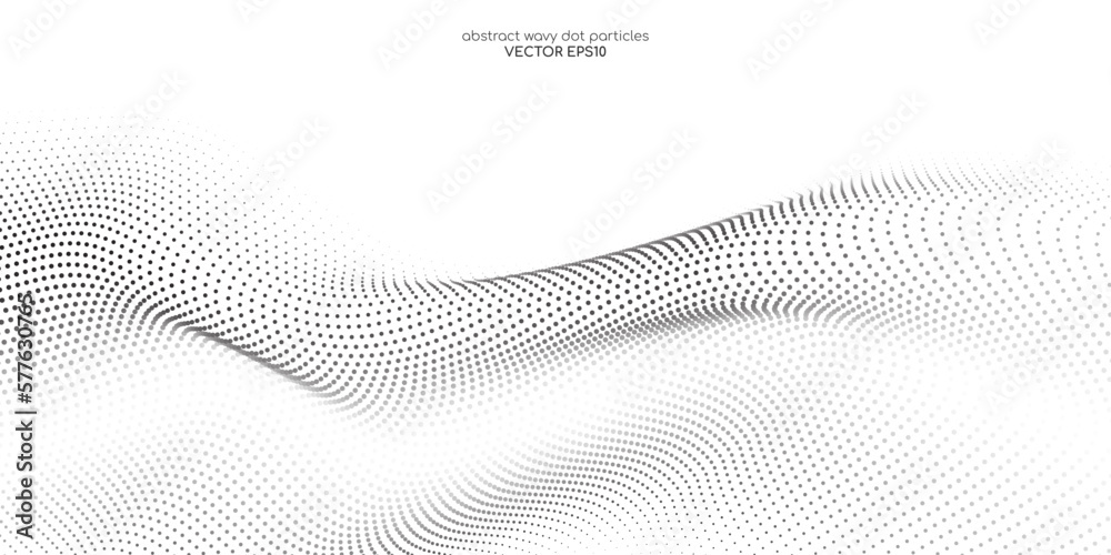 Flowing dots particles wave pattern halftone black gradient curve shape isolated on white background. Vector in concept of technology, science, music, modern. Flowing dots particles wave pattern halftone black gradient curve shape isolated on white background. Vector in concept of technology, science, music, modern.