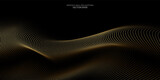 Flowing dot particles wave pattern 3D curve gold gradient light isolated on black background. Vector in concept of luxury, technology, science, music.