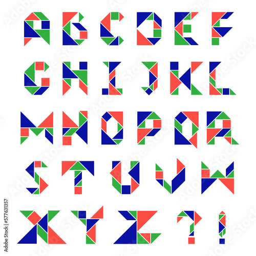 tangram Alphabet font ABC collection vector element bundle set clip art colorful illustration xyz  photo