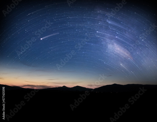 Night sky with Milky Way glowing stars,  Mountain and the stars.