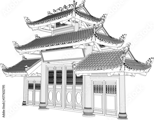 Vector illustration sketch of ancient temple wooden gate praying place