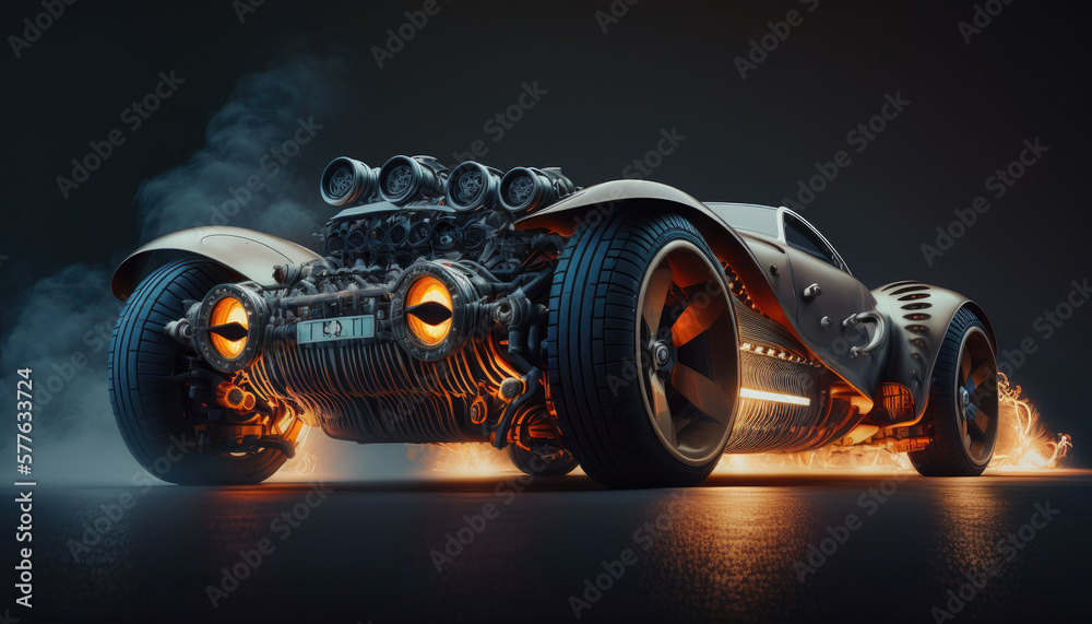 Post apocalyptic futuristic car concept. Created with Generative AI. Post apocalyptic futuristic car concept. Created with Generative AI.