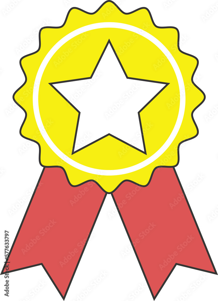 Badge medal made of yellow and red ribbons with a star symbol in the center Badge medal made of yellow and red ribbons with a star symbol in the center